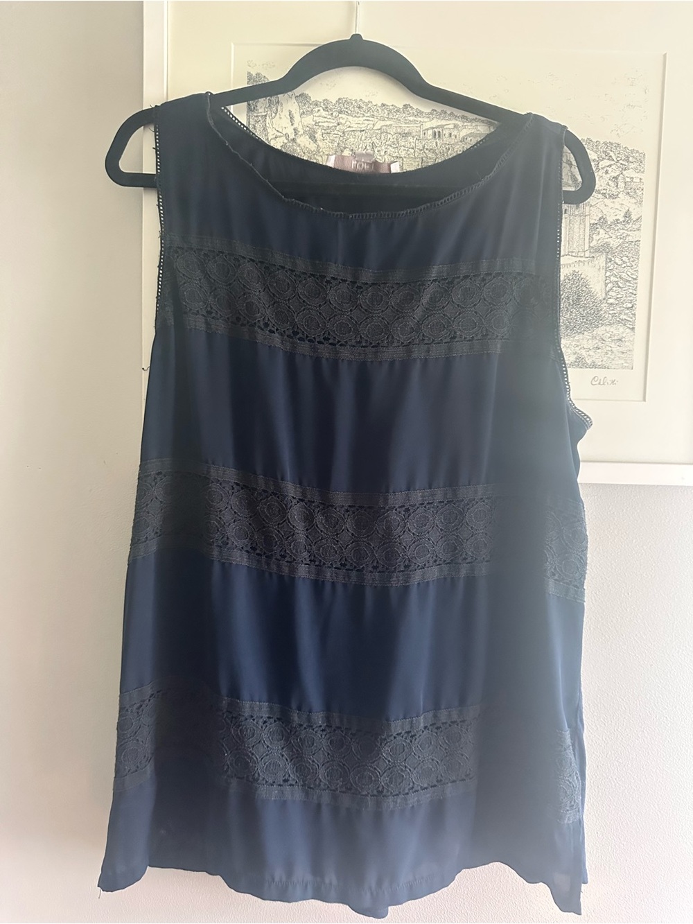 LOFT Navy Lace-Trim Sleeveless Tank Top